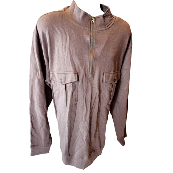 Rustic Ridge Mens Size 2XL Brown Cotton Half Zip Pullover Shirt Button Pockets - Picture 3 of 11
